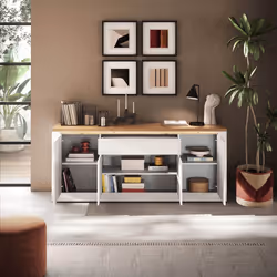 ISALIA - Buffet 4 portes 1 Tiroir blanc et plateau aspect chêne finition Cadiz avec LED - Vue supplémentaire 2