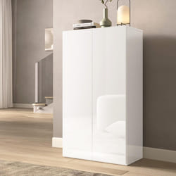 MAHELINE - Meuble à chaussures 2 portes 4 étagères laqué blanc