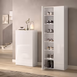 MAHELINE - Meuble à chaussures 2 portes 4 étagères laqué blanc - Vue supplémentaire 2