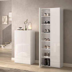 MAHELINE - Armoire à chaussures 2 portes 6 étagères laqué blanc