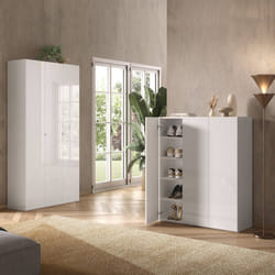 MAHELINE - Armoire à chaussures 3 portes 12 étagères laqué blanc