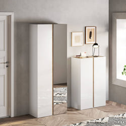KADER - Armoire à chaussures 2 portes 1 miroir blanc et aspect bois finition Cadiz