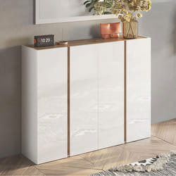 KADER - Meuble à chaussures 4 portes blanc et aspect bois finition Cadiz