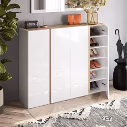 KADER - Meuble à chaussures 4 portes blanc et aspect bois finition Cadiz - Vue supplémentaire 2