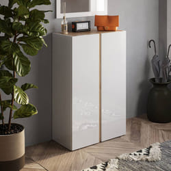 KADER - Meuble à chaussures 2 portes blanc et aspect bois finition Cadiz