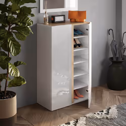 KADER - Meuble à chaussures 2 portes blanc et aspect bois finition Cadiz - Vue supplémentaire 2