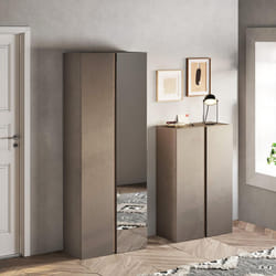 KADER - Armoire à chaussures 2 portes 1 miroir brun et aspect bois finition Mercure