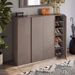 KADER - Meuble à chaussures 4 portes brun et aspect bois finition Mercure - Vue supplémentaire 2