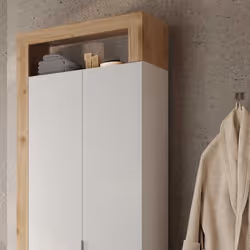 ARTURO - Armoire 2 portes 5 étagères blanc laqué et aspect bois finition Cadiz - Vue supplémentaire 2