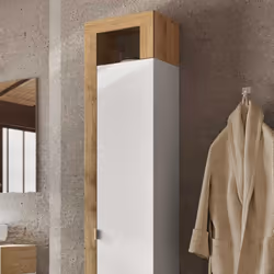 ARTURO - Armoire 1 porte 5 étagères blanc laqué et aspect bois finition Cadiz - Vue supplémentaire 2