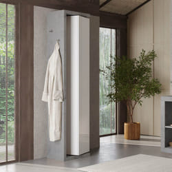 ARTURO - Colonne pivotante 1 porte 1 miroir blanc laqué et aspect béton