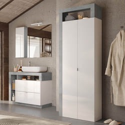 ARTURO - Armoire 2 portes 5 étagères blanc laqué et aspect béton