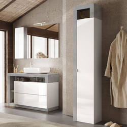 ARTURO - Armoire 1 porte 5 étagères blanc laqué et aspect béton