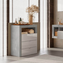 ARTURO - Rangement 3 tiroirs 64cm blanc laqué et aspect béton
