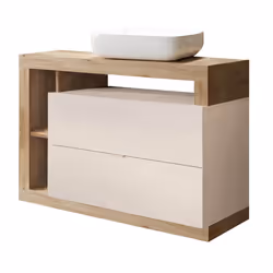 ARTURO - Meuble Vasque 110cm + Miroir beige et aspect bois finition Cadiz - Vue supplémentaire 2