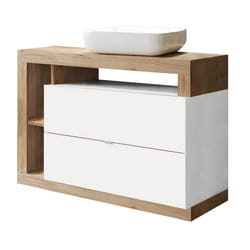 ARTURO - Ensemble meuble vasque 110cm + rangement + colonne blanc et aspect bois Cadiz