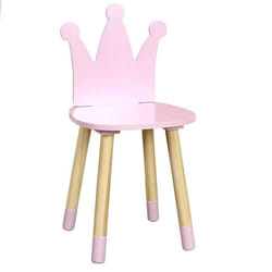 Chaise Enfant Rose, Piètement Nois naturel et Dossier Forme Couronne