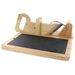 Trancheuse à Charcuterie Manuelle en Bois avec Plateau Ardoise