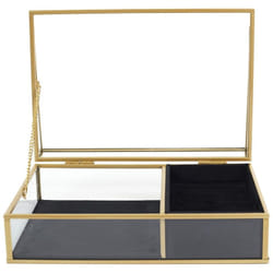 Boîte à Bijoux en Verre Métal Doré et Velours Noir