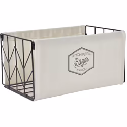 Bac de Rangement Pliable en Métal Noir et Tissu Blanc 35x23cm