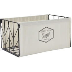 Bac de Rangement Pliable en Métal Noir et Tissu Blanc 35x23cm