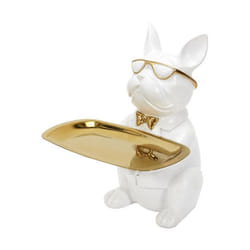 Altobuy - Vide-poche Bulldog Blanc Et Or Plateau Servi