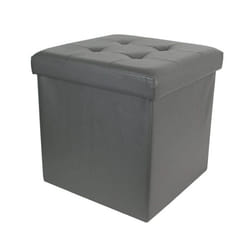 Altobuy - Pouf Coffre Pliable Carré Simili Cuir Gris Capitonné
