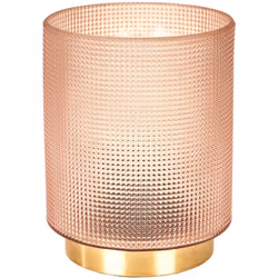 Lampe à Poser en Verre Fumé Embossé Rose Socle Doré
