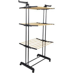 Altobuy - Etendoir Pliable à Roulettes 3 Niveaux Coloris Noir et Effet Bois