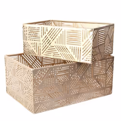 Lot de 2 Paniers de Rangements en Métal Doré Ajouré Motif Géométrique