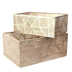 Lot de 2 Paniers de Rangements en Métal Doré Ajouré Motif Géométrique
