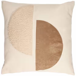 Coussin 40x40cm Crème Motifs Demi-Cercles Marron et Bouclette Déhoussable