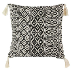 Coussin 40x40cm Style Ethnique Noir et Blanc Déhoussable avec Pompons