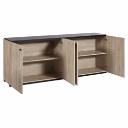 THOMAS - Buffet 4 portes aspect lames de bois finition Beach et plateau noir - Vue supplémentaire 2
