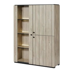 THOMAS - Argentier 3 portes dont 1 vitrée avec Leds aspect lames de bois finition Beach