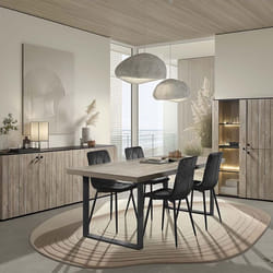 THOMAS - Ensemble séjour complet aspect lames de bois finition Beach et noir