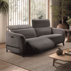AMSTEN - Canapé relax électrique 3 places tissu polyester gris - Vue supplémentaire 2