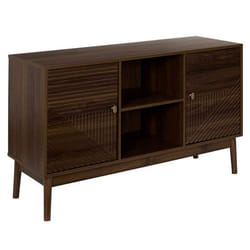 Buffet 2 portes 2 niches en bois et MDF pieds en pin teinté chêne foncé - COLETTE