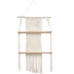 Etagère murale double bohème en macramé et plateaux en bois