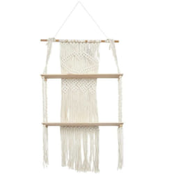 Etagère murale double bohème en macramé et plateaux en bois