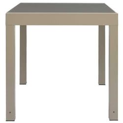 ARIUS - Table de jardin extensible 80x80/160 en aluminium beige et plateau en verre trempé