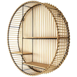 SAPHIR - Etagère murale ronde en bambou et métal plateau bois
