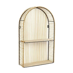 SAPHIR - Etagère murale arrondie fenêtre en bambou et métal plateau bois