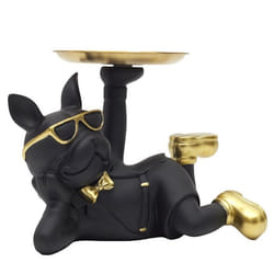 Vide-Poche bulldog couché noir et or plateau servi
