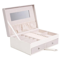 Boîte à bijoux blanche et rose en polyuréthane avec miroir et 2 tiroirs