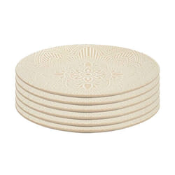 Set de 6 assiettes plates en céramique beige motif mandala (Ø27 cm) - AKKA