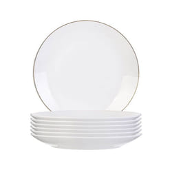 Set de 6 assiettes à dessert blanches en porcelaine avec liseré doré (Ø20cm) - AURA