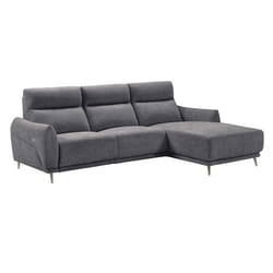 Canapé 3 places relax électrique avec méridienne droite tissu polyester chiné bleu-gris - SANTIAGO