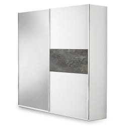 Izia grise - Armoire 2 Portes Coulissantes avec Miroir - Blanc