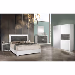 Izia grise - Armoire 2 Portes Coulissantes avec Miroir - Blanc